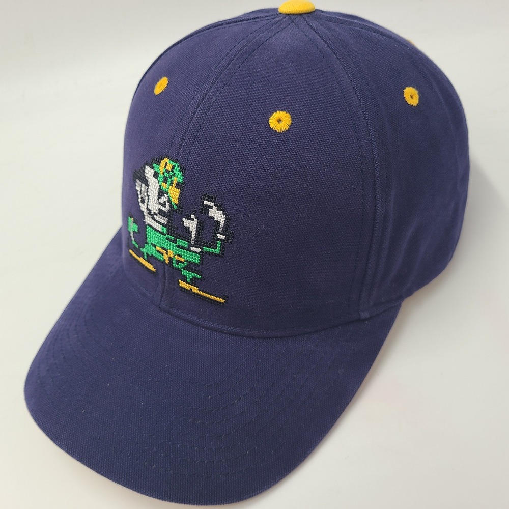 Vintage Notre Dame Fighting Irish Hat Adjustable Blue NCAA Needlepoint Sample